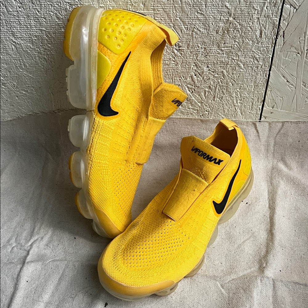 Nike Yellow Slip-On Vapormax Sneakers with Black Swoosh